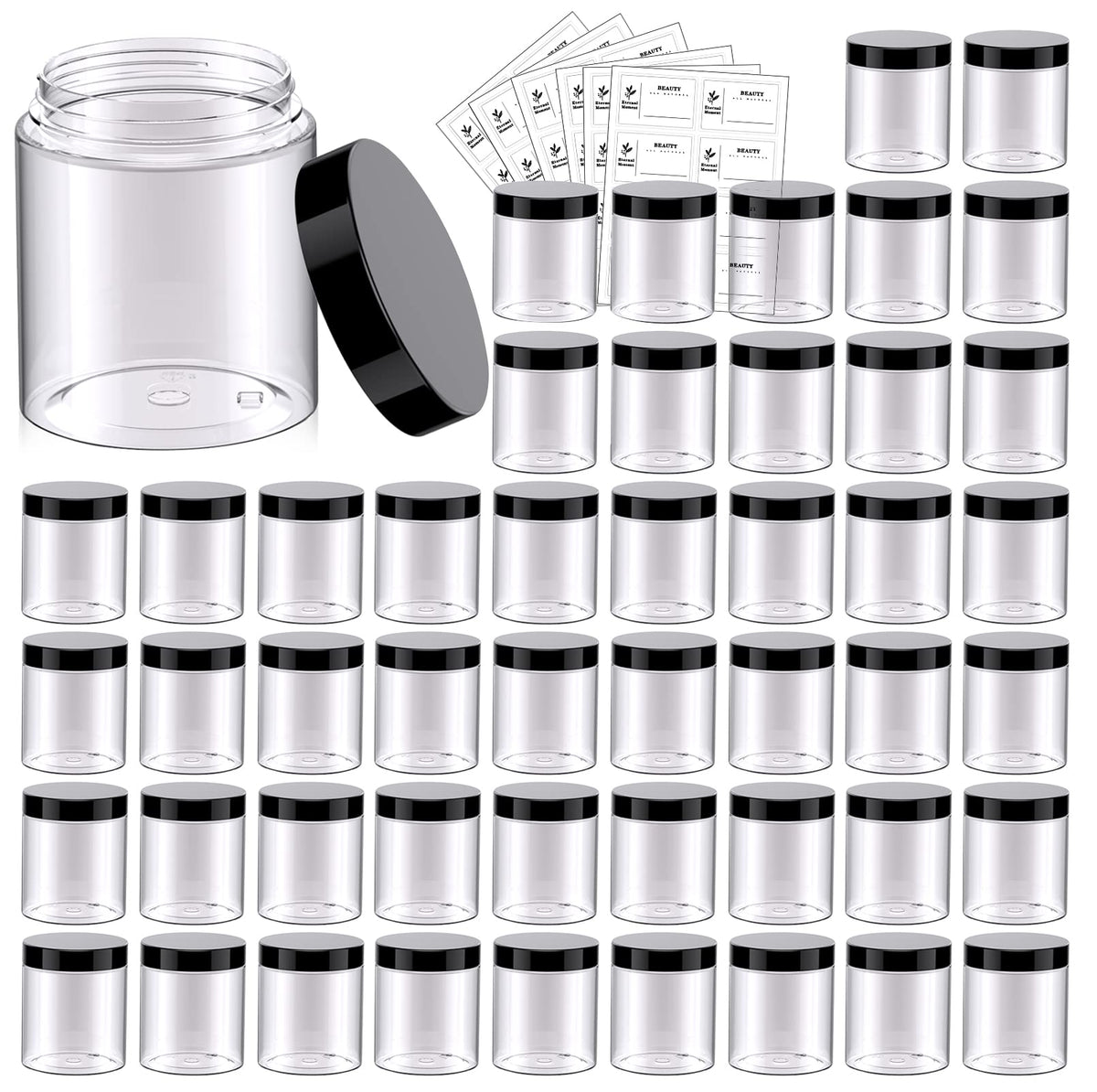 Eternal Moment front view of 48-pack jars showing quantity and lids, ideal for bulk storage