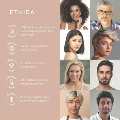 Ethica Beauty shampoo lather texture close-up demonstrating gentle, moisturizing foam