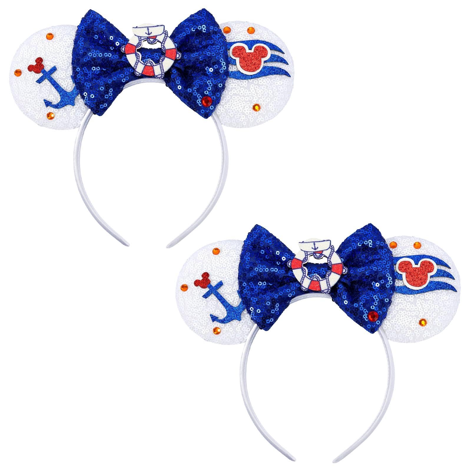ETLUK front view of cruise mouse ears headband showing nautical design and twin set benefit