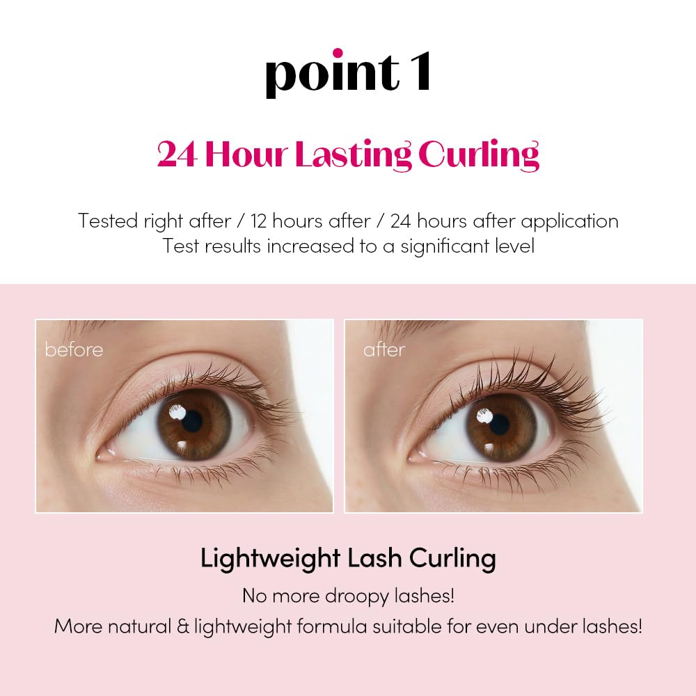 ETUDE before and after lashes showing visible lift and increased volume