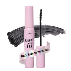 ETUDE mascara front view showing sleek tube and black shade benefit long wear