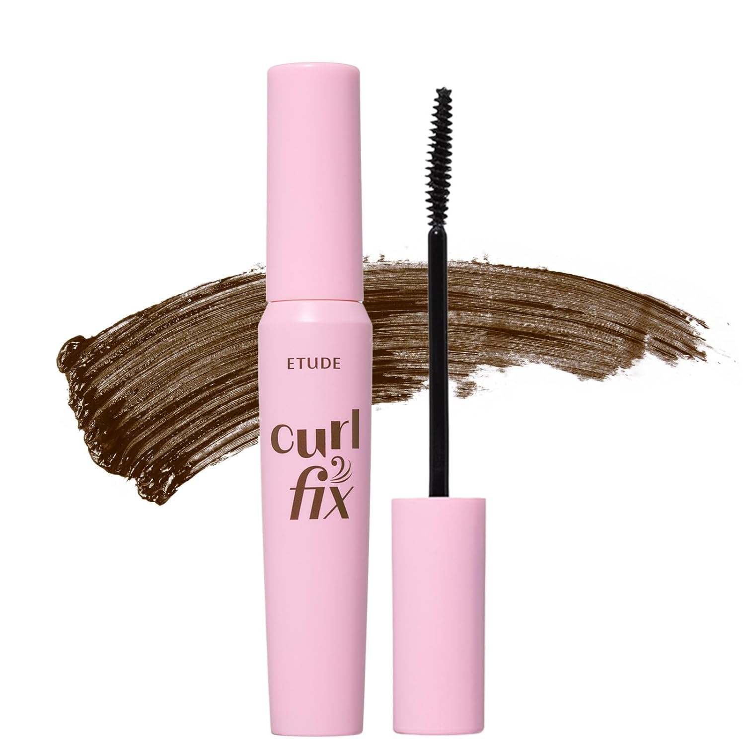 ETUDE front packaging showing compact brown mascara for travel convenience