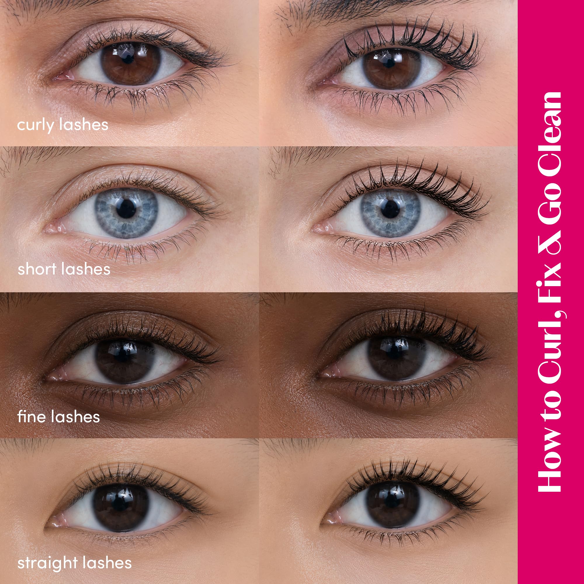 ETUDE mascara on model lashes demonstrating lifted, defined brown lashes