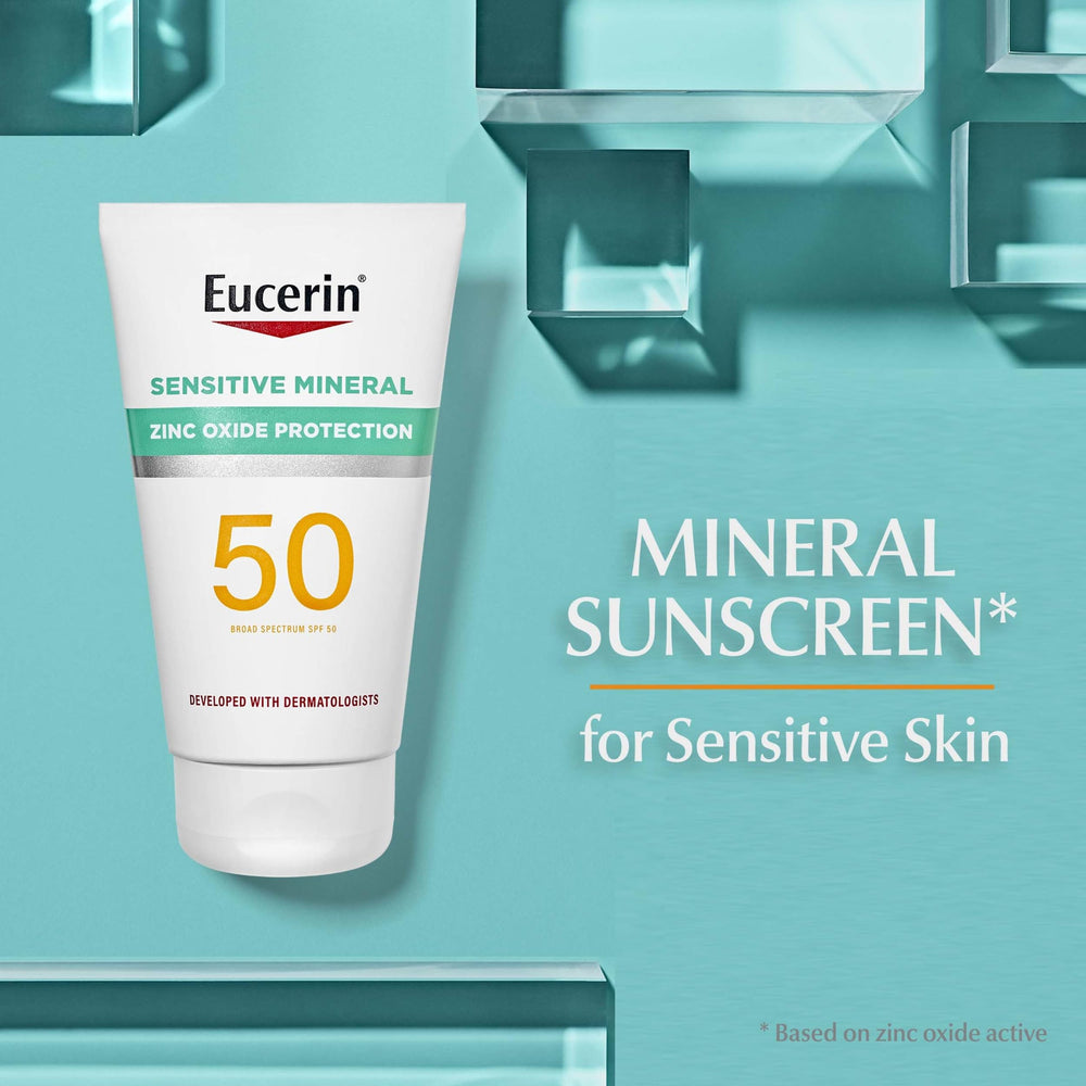 Eucerin sunscreen swatched on hand showing coverage and blendability benefit