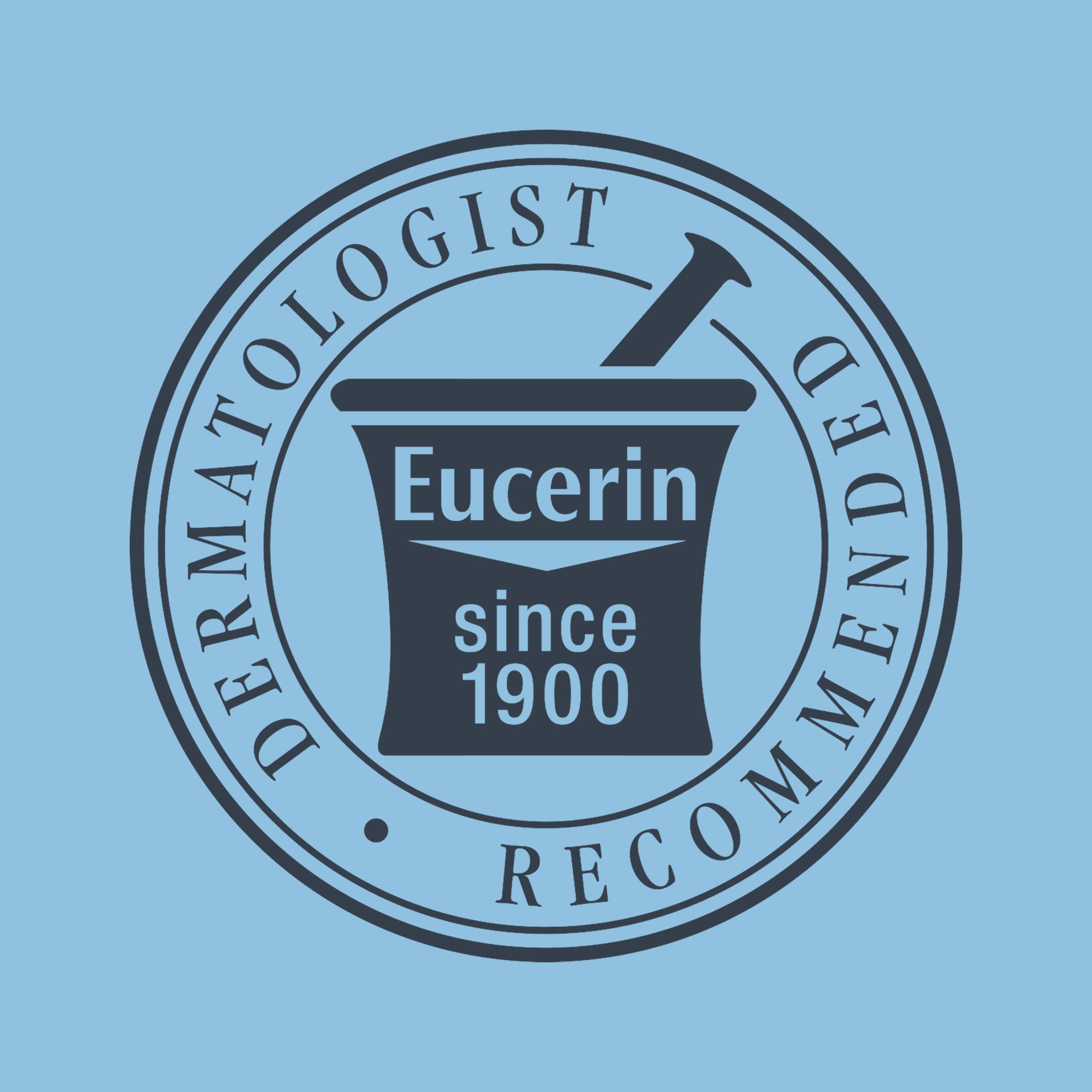 Eucerin bottle on bathroom counter lifestyle scene for daily routine