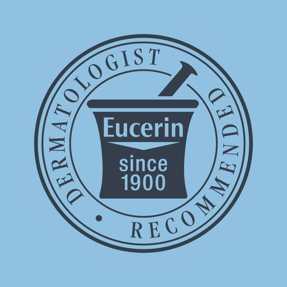 Eucerin bottle on bathroom counter lifestyle scene for daily routine