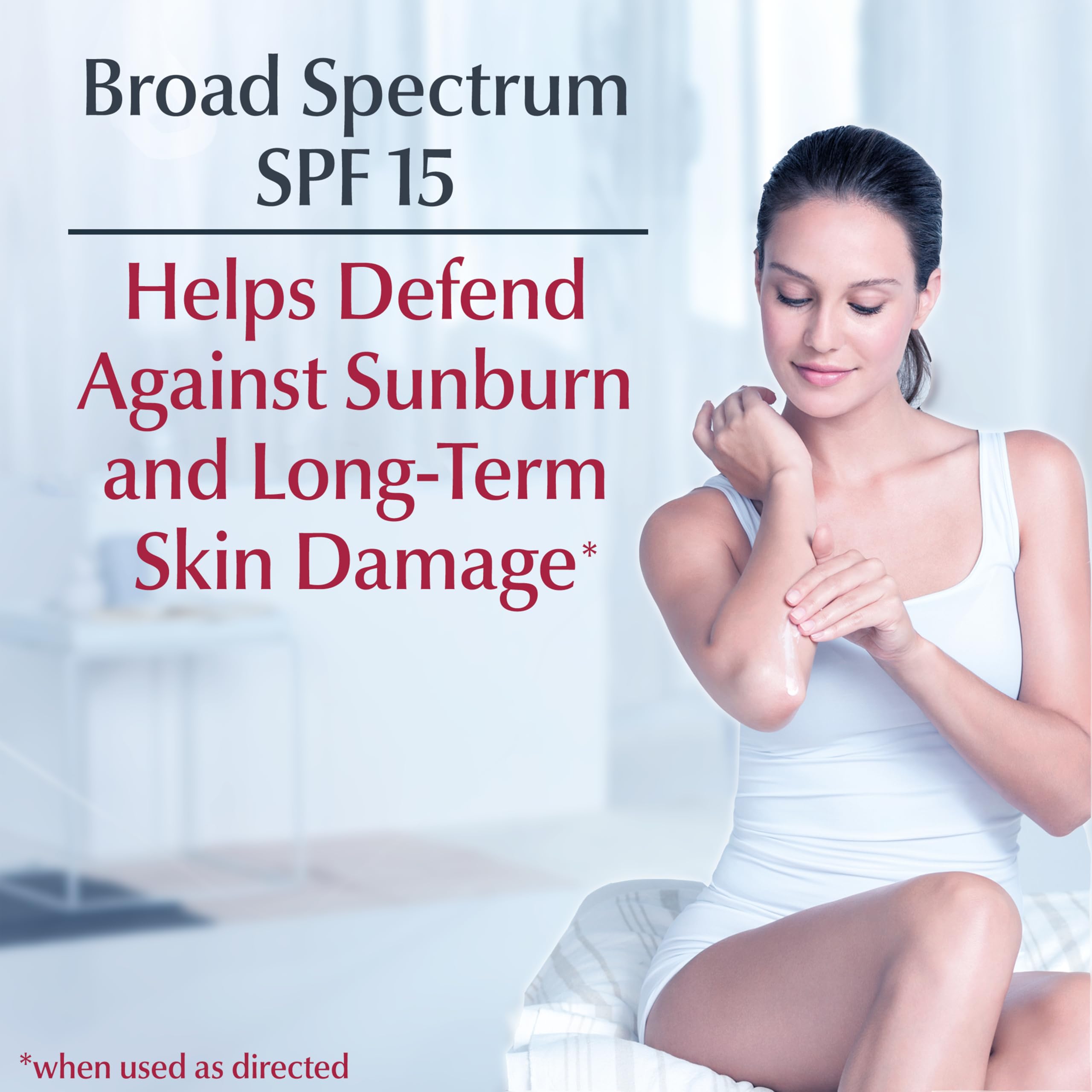 Eucerin bottle label detail showing SPF and sensitive-skin information