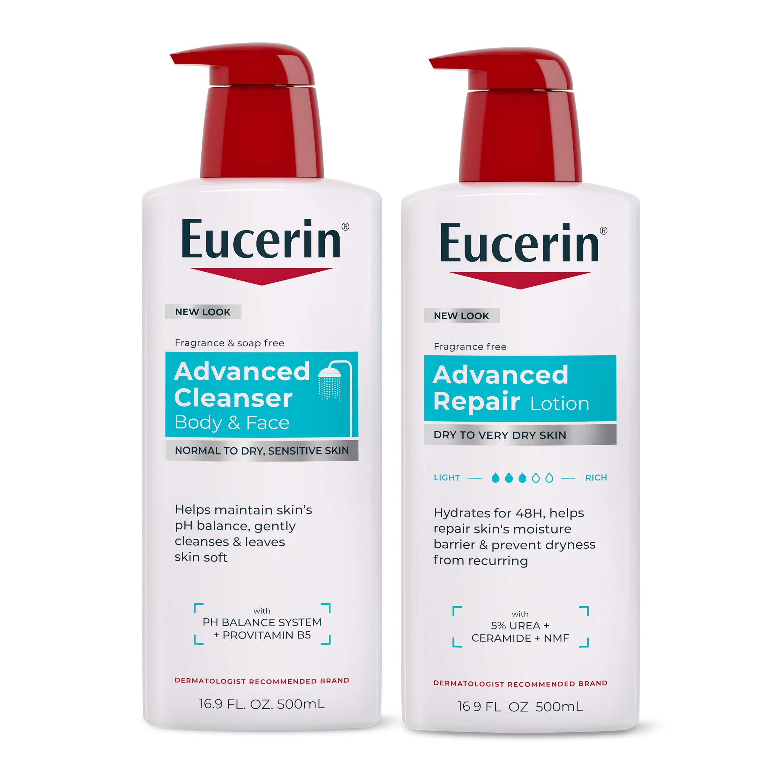 Eucerin bundle front packaging showing both bottles and clear benefits