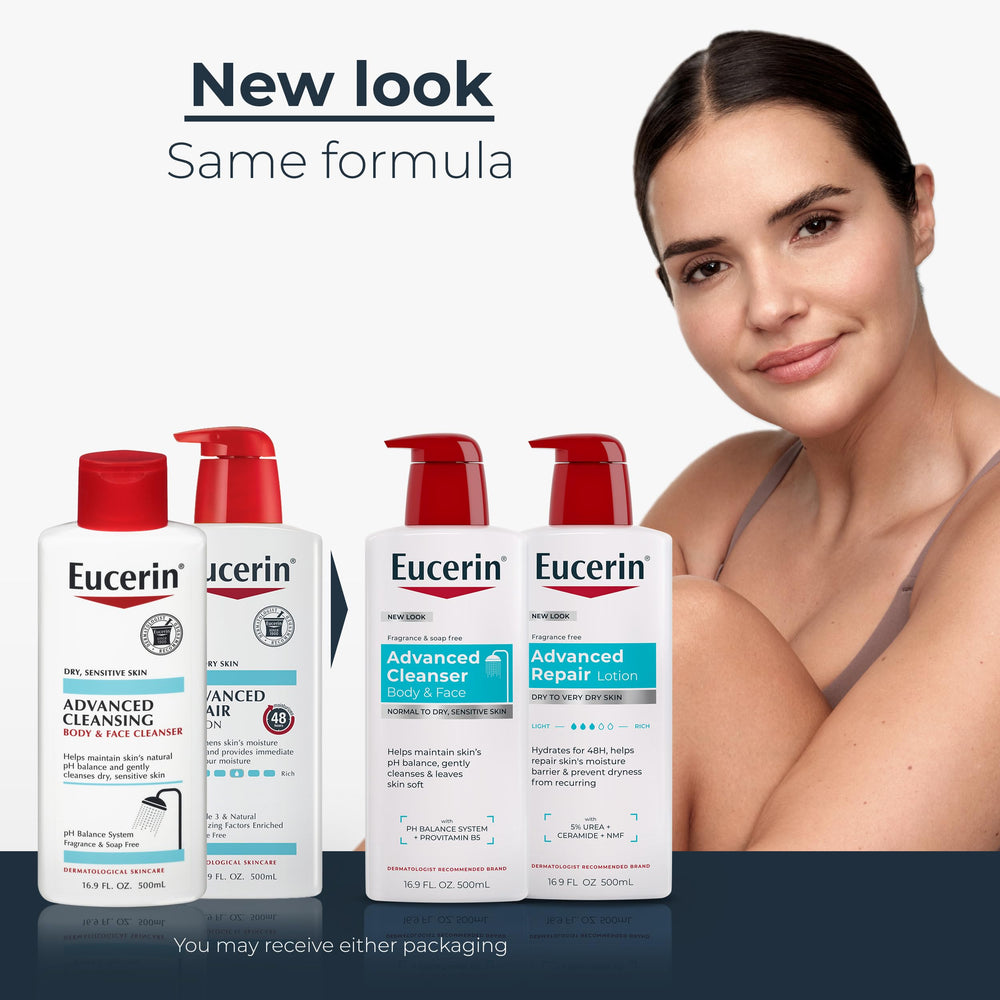 Eucerin cleanser pump detail highlighting easy dispensing and gentleness