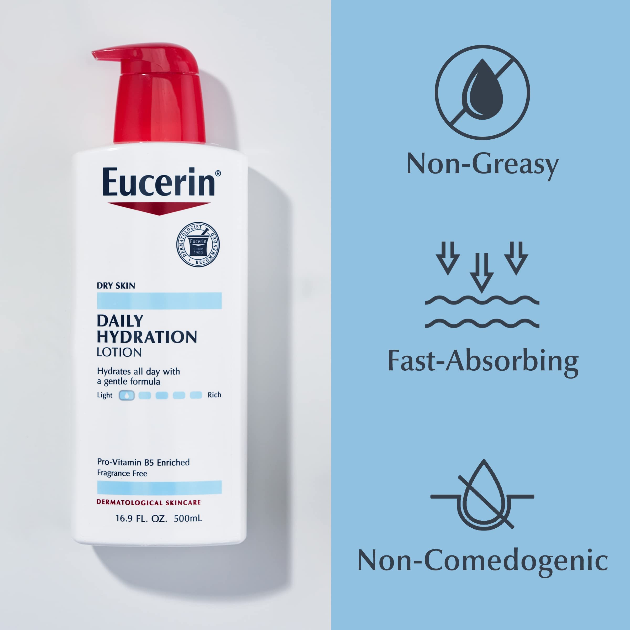 Eucerin on bathroom counter conveying everyday, accessible use
