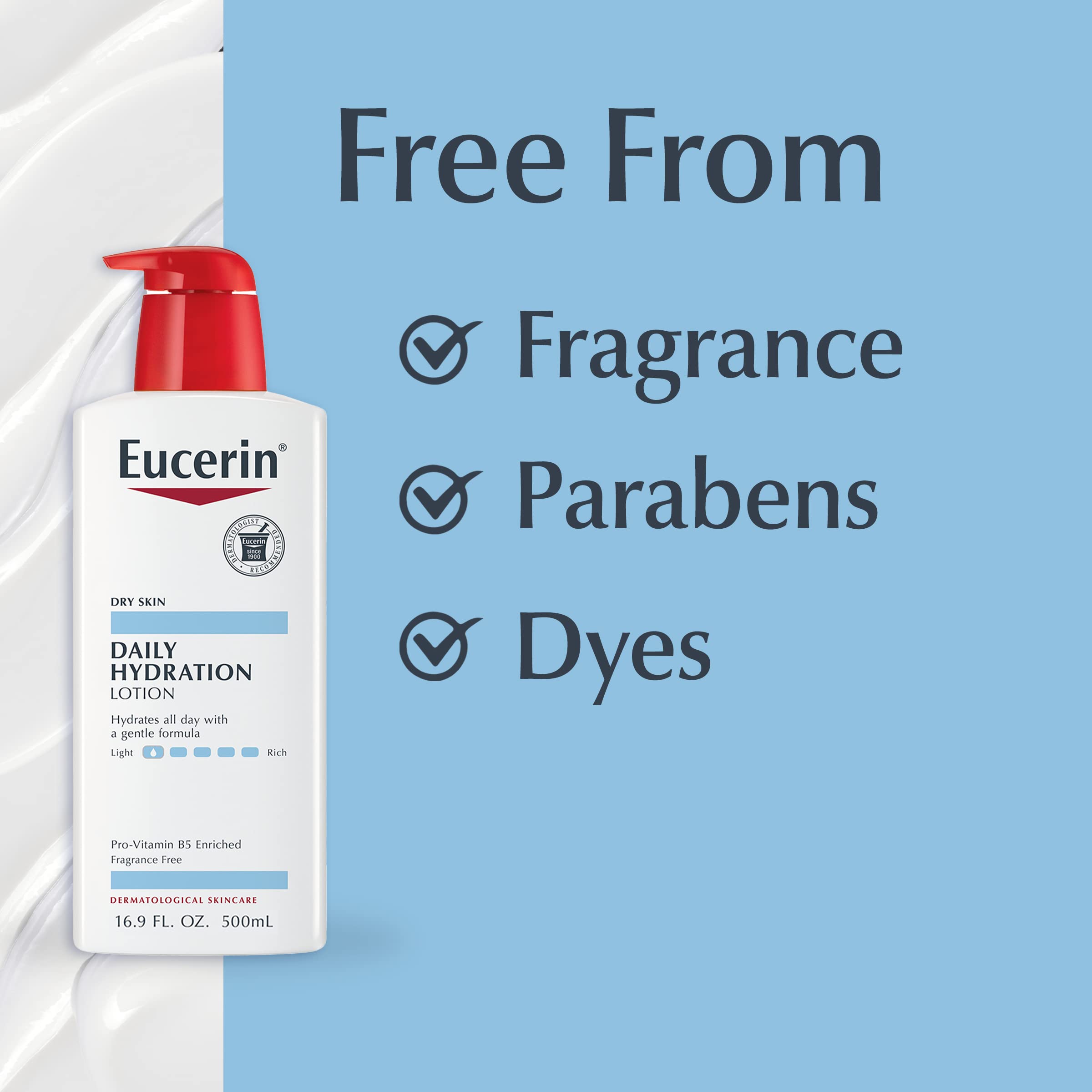 Eucerin bottle size comparison with hand displaying true scale