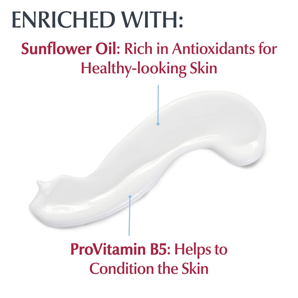 Eucerin three bottles lineup illustrating long-lasting supply convenience