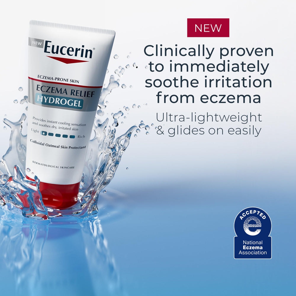 Eucerin applying hydrogel to hand for immediate cooling and comfort