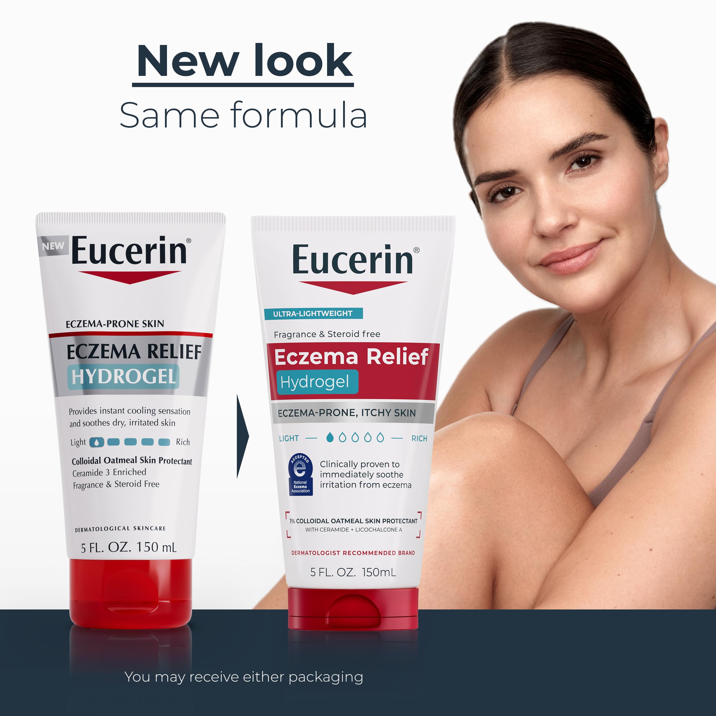 Eucerin hydrogel open tube texture demonstrating quick absorption and non-greasy feel