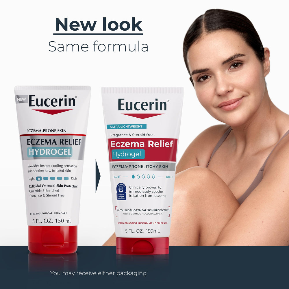 Eucerin hydrogel open tube texture demonstrating quick absorption and non-greasy feel