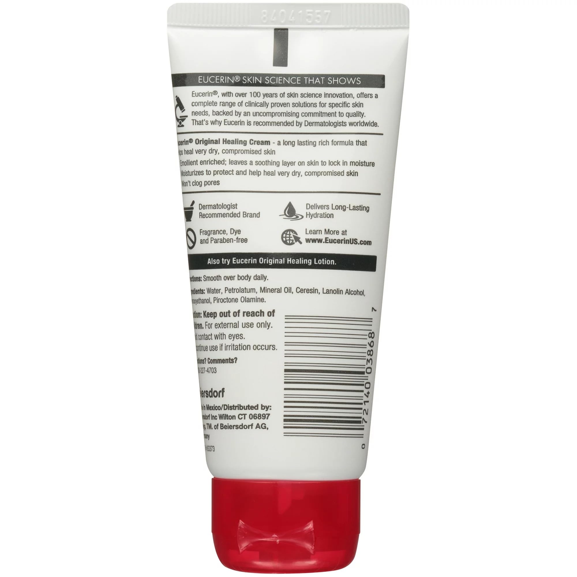 Side profile of Eucerin jar with cap to show sturdy packaging and secure closure