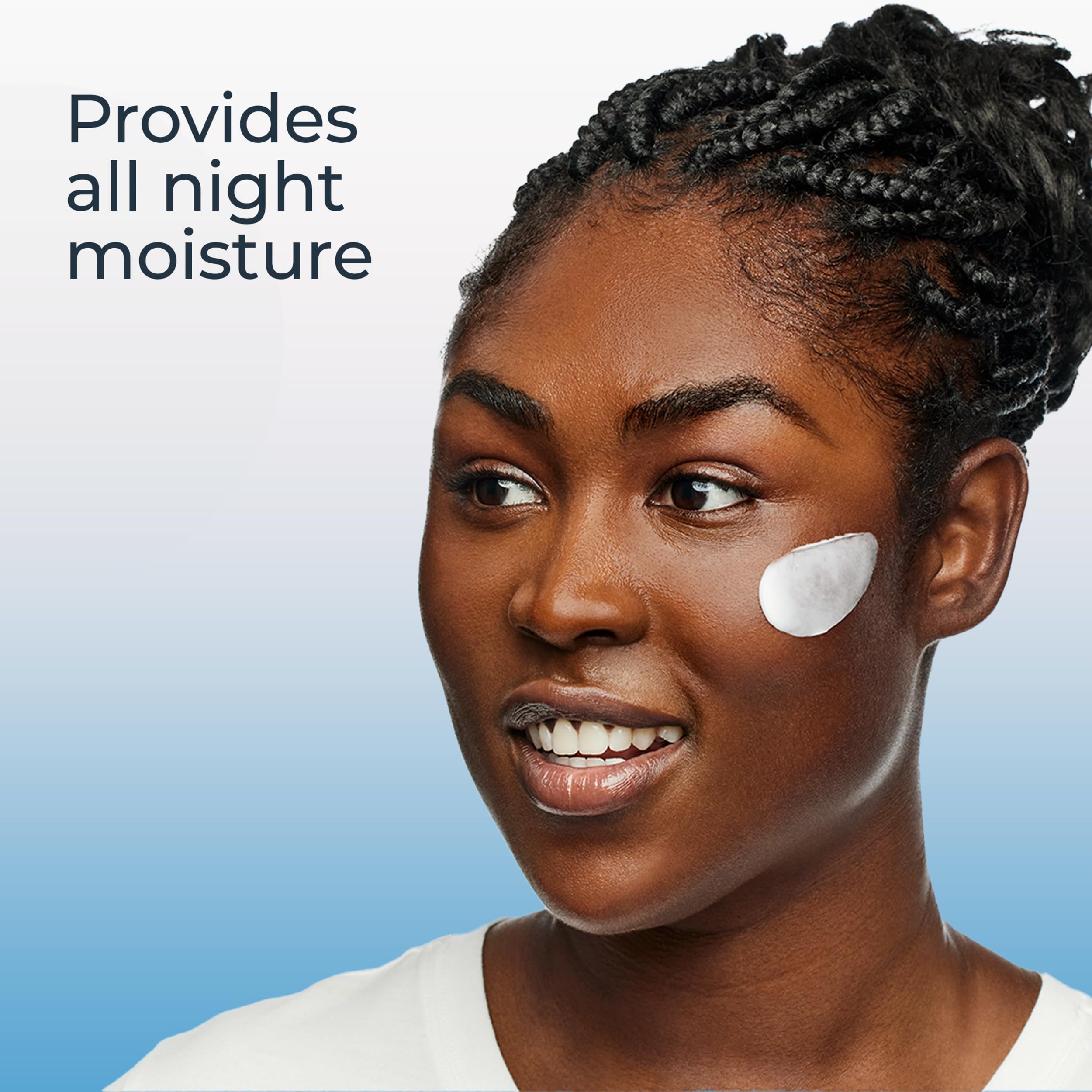 Eucerin night cream bottle emphasizing gentle, sensitive-skin friendly formulation