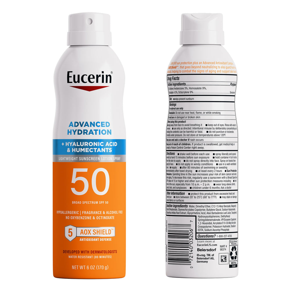 Eucerin back packaging close-up of drug facts and directions