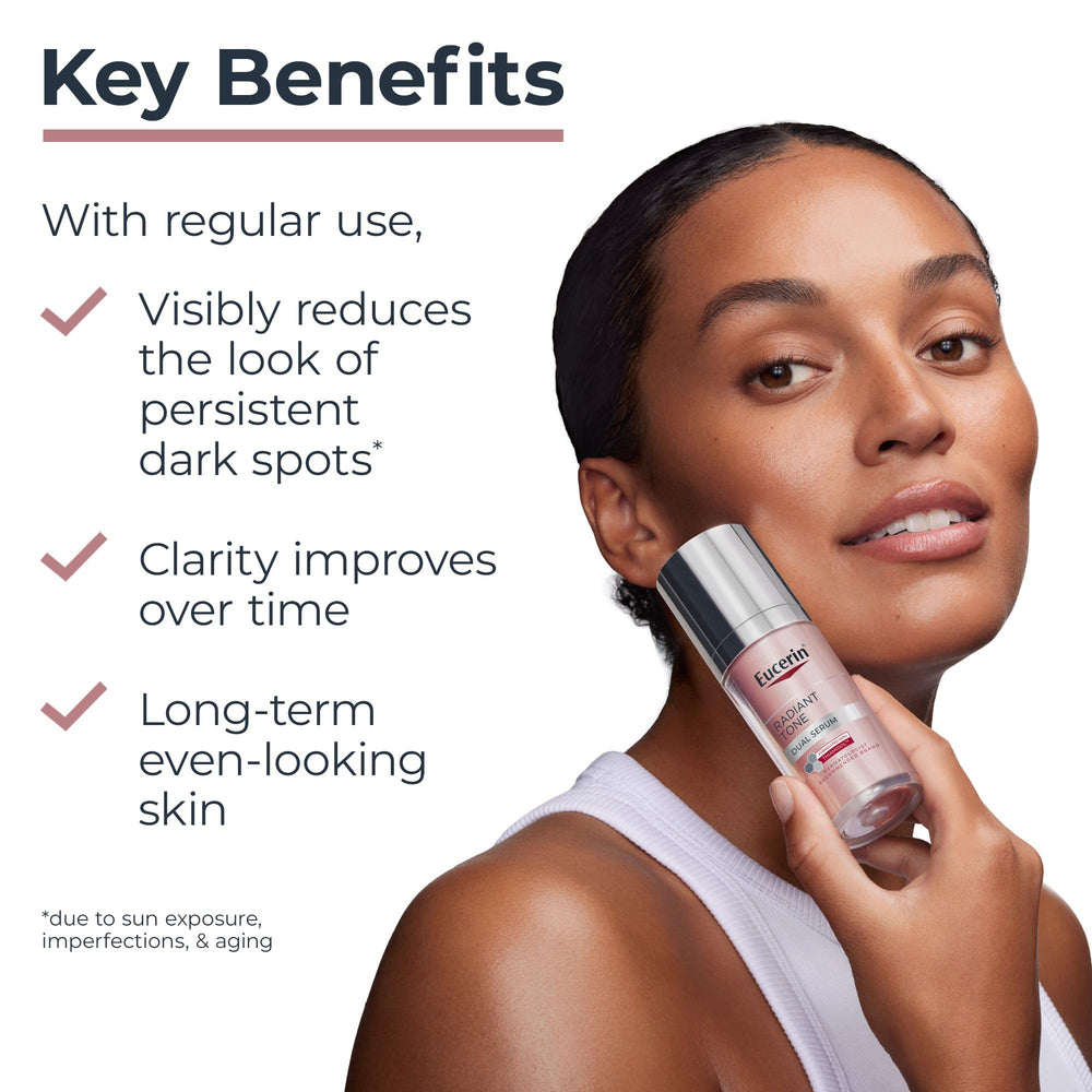 Eucerin pump being pressed to dispense precise serum amount