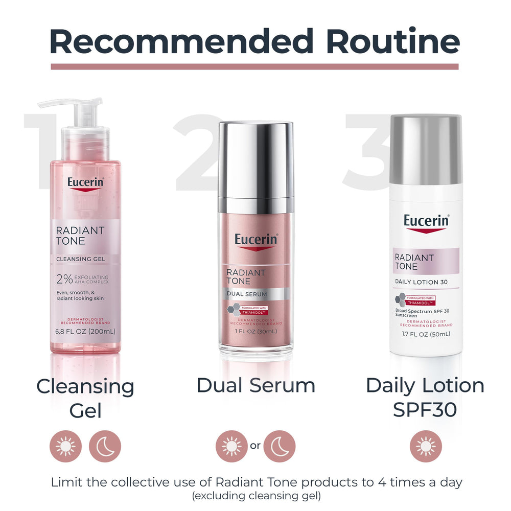 Eucerin serum placed on a bedside table for evening skincare routine