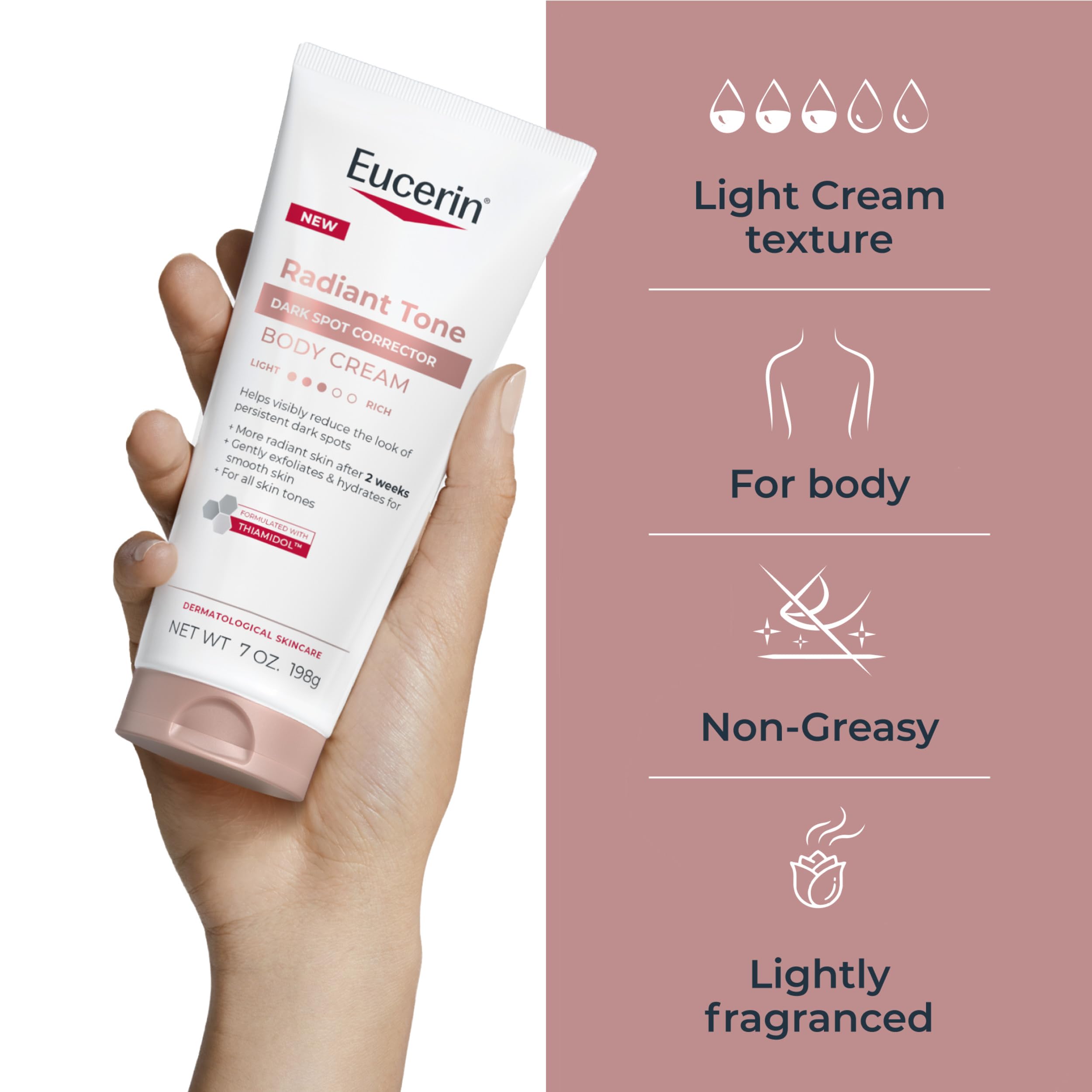 Eucerin cream applied to hand demonstrating easy spread and quick absorption