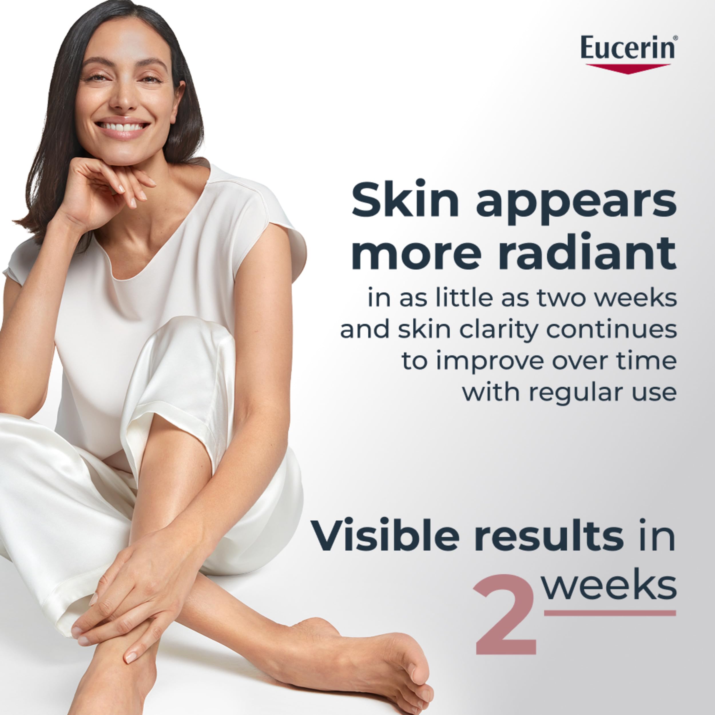 Eucerin 7 oz tube next to common items showing size and travel-friendly benefit