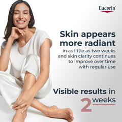 Eucerin 7 oz tube next to common items showing size and travel-friendly benefit