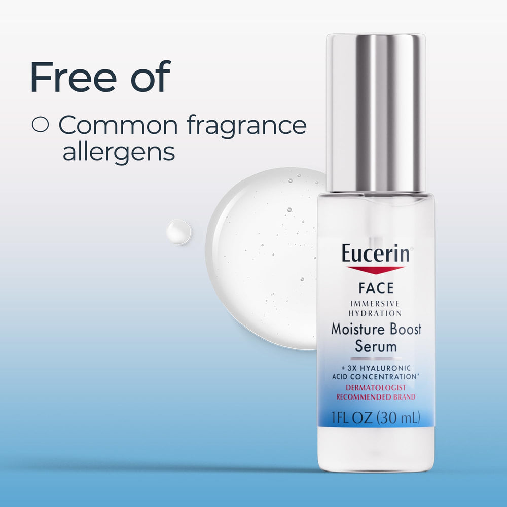 Eucerin serum next to SPF lotion suggesting daytime protection routine benefit