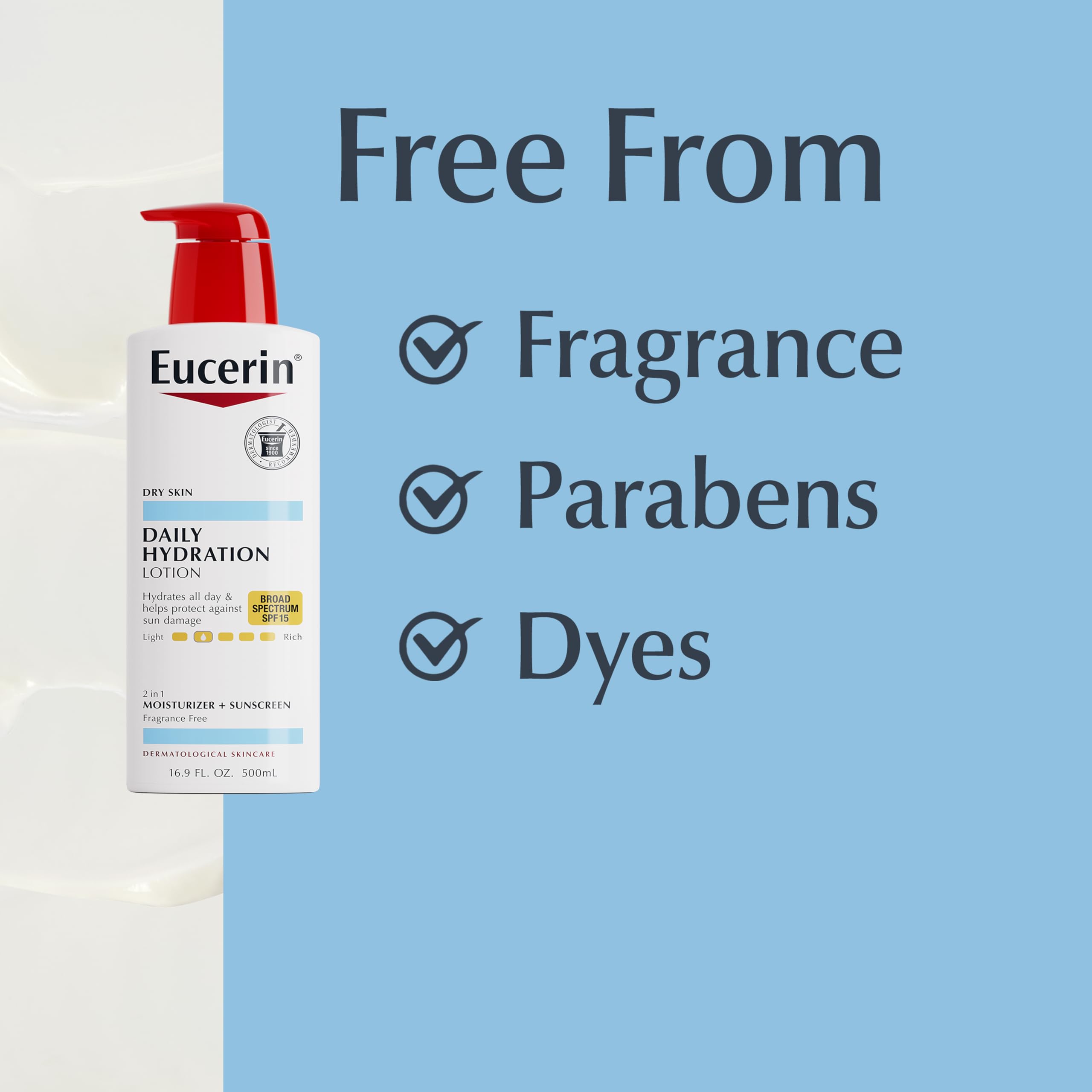 Eucerin bottles beside common items showing true size and scale