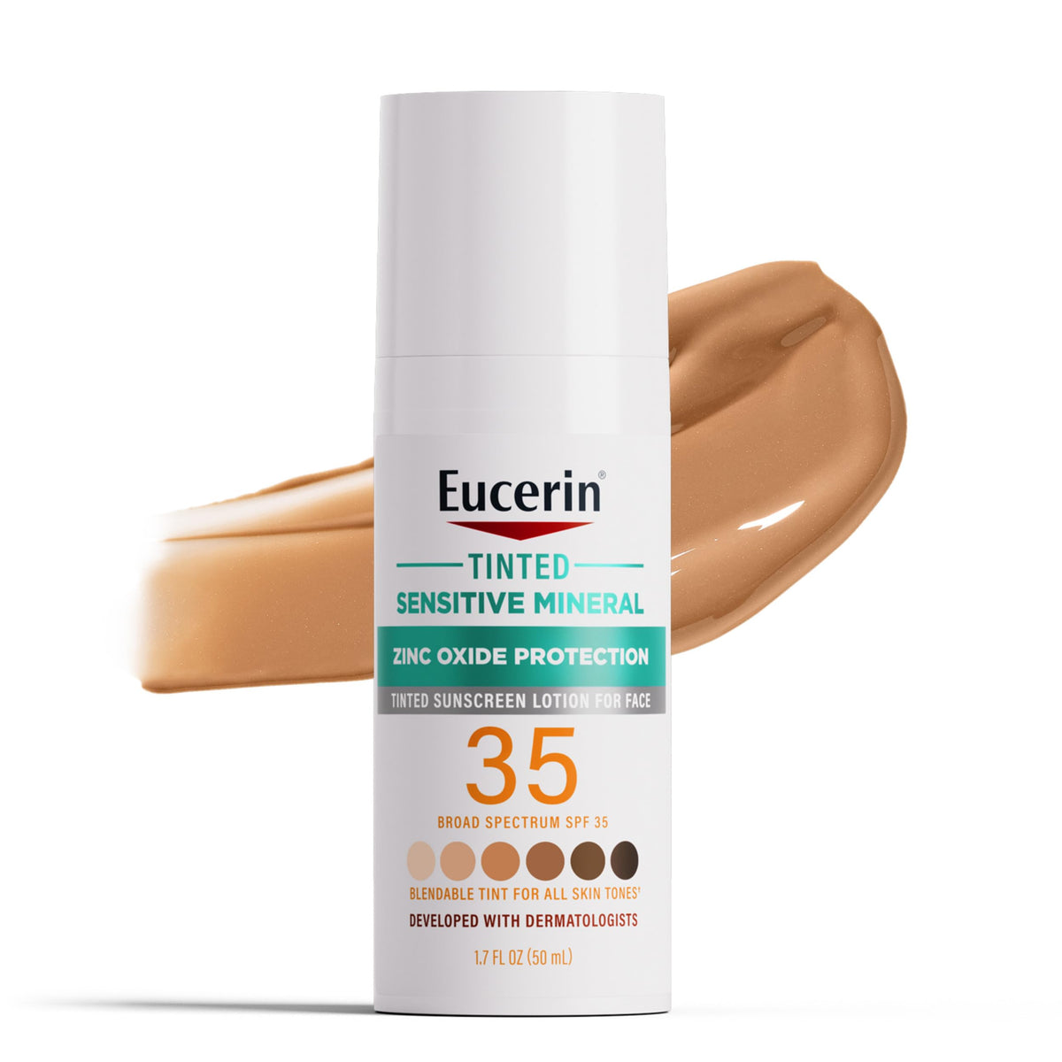 Eucerin front packaging showing tinted mineral face sunscreen SPF 35 benefits