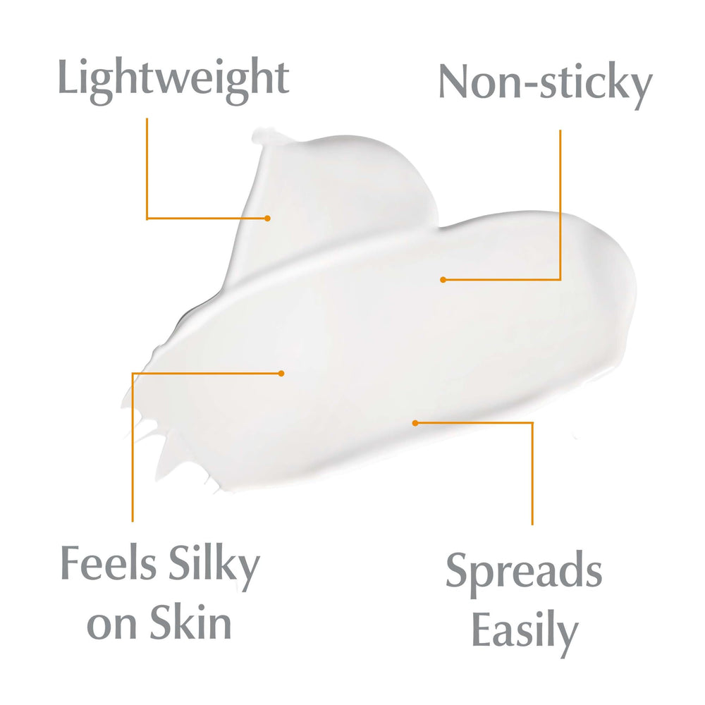 Eucerin tube cap open dispensing lotion showing easy-use benefit