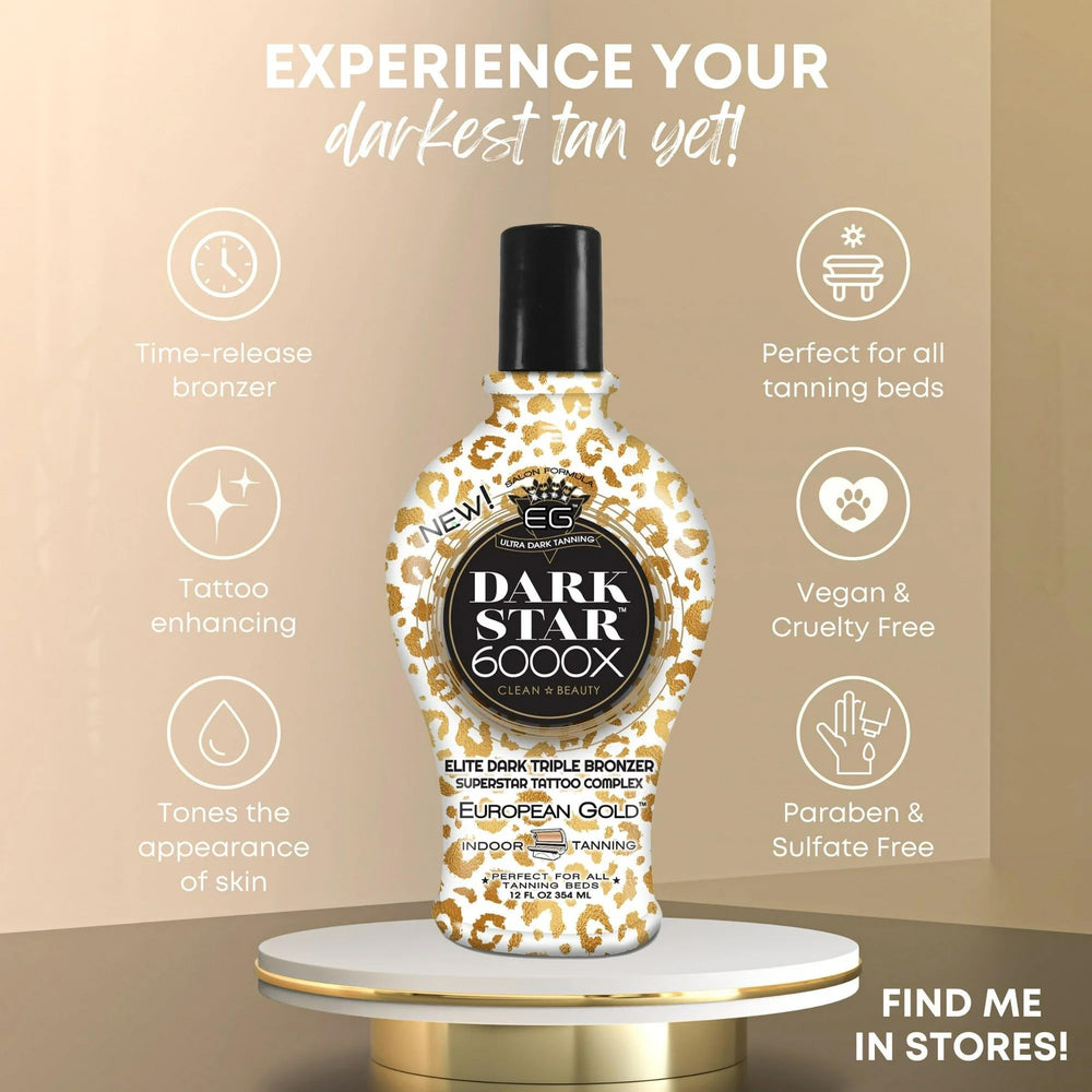 European Gold bottle beside tanning bed to show salon-use suitability