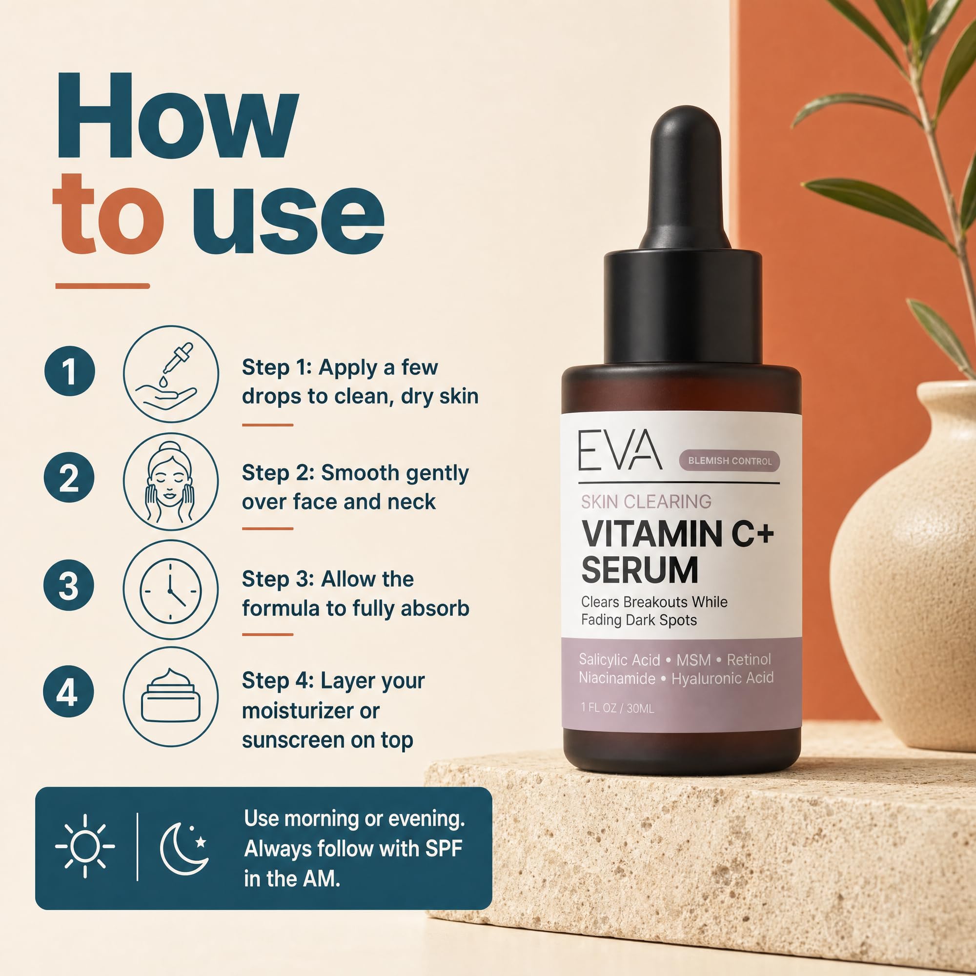 Eva Naturals before and after illustration showing clearer-looking skin