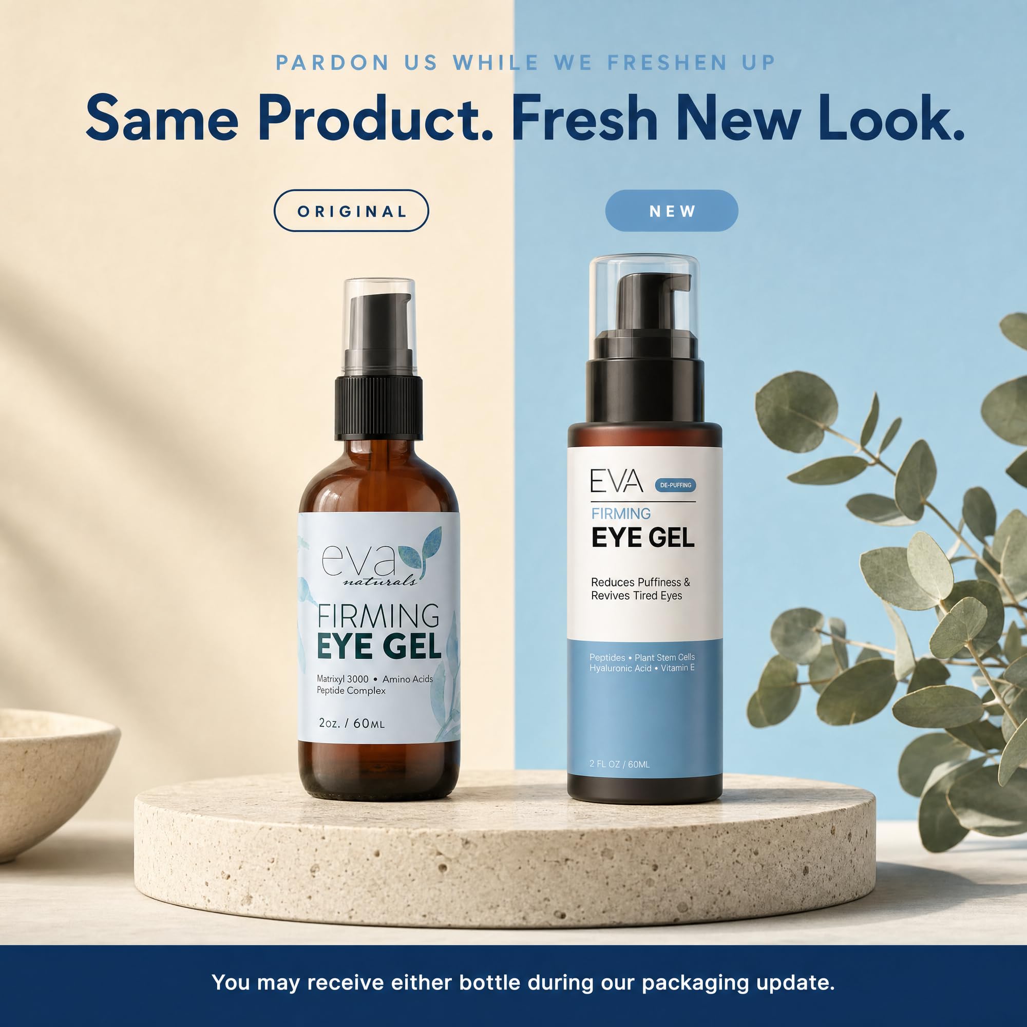 Eva Naturals open jar and tube showing lightweight gel texture