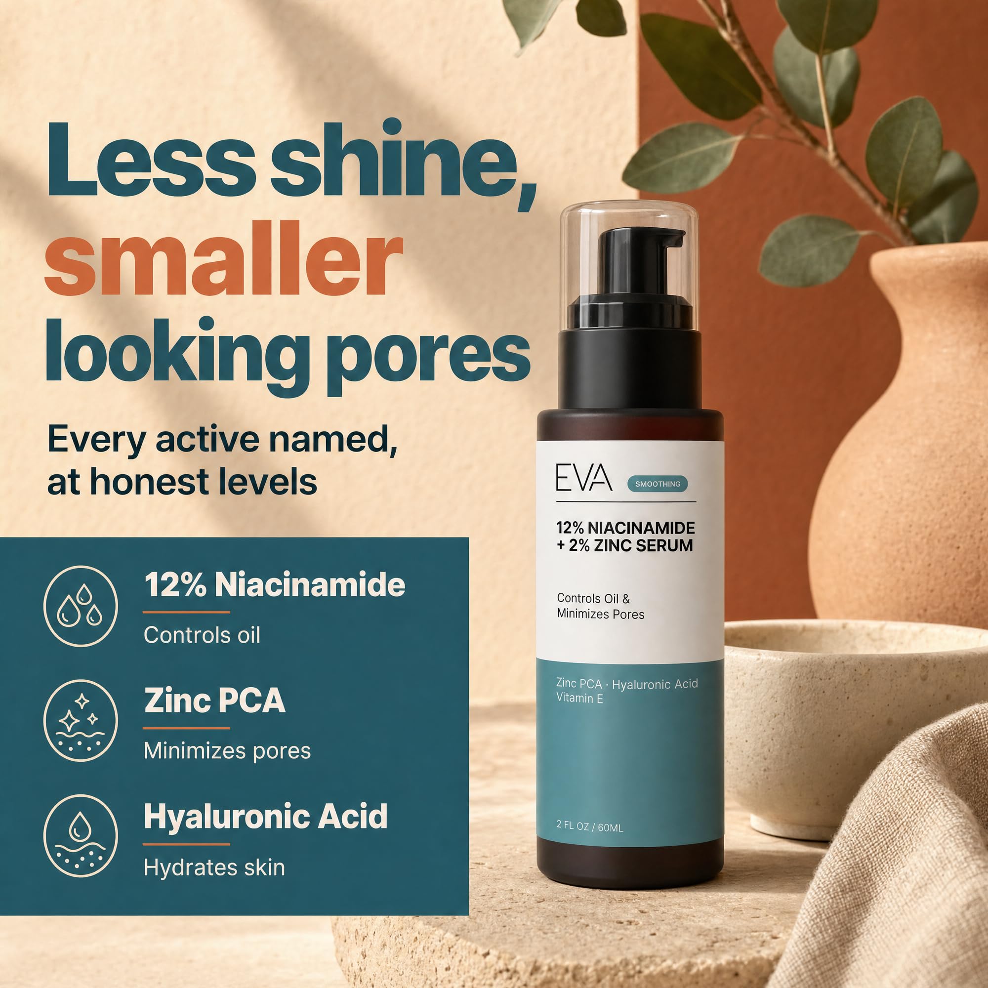 Eva Naturals serum on hand illustrating size and absorption benefit