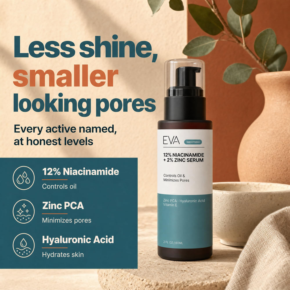 Eva Naturals serum on hand illustrating size and absorption benefit