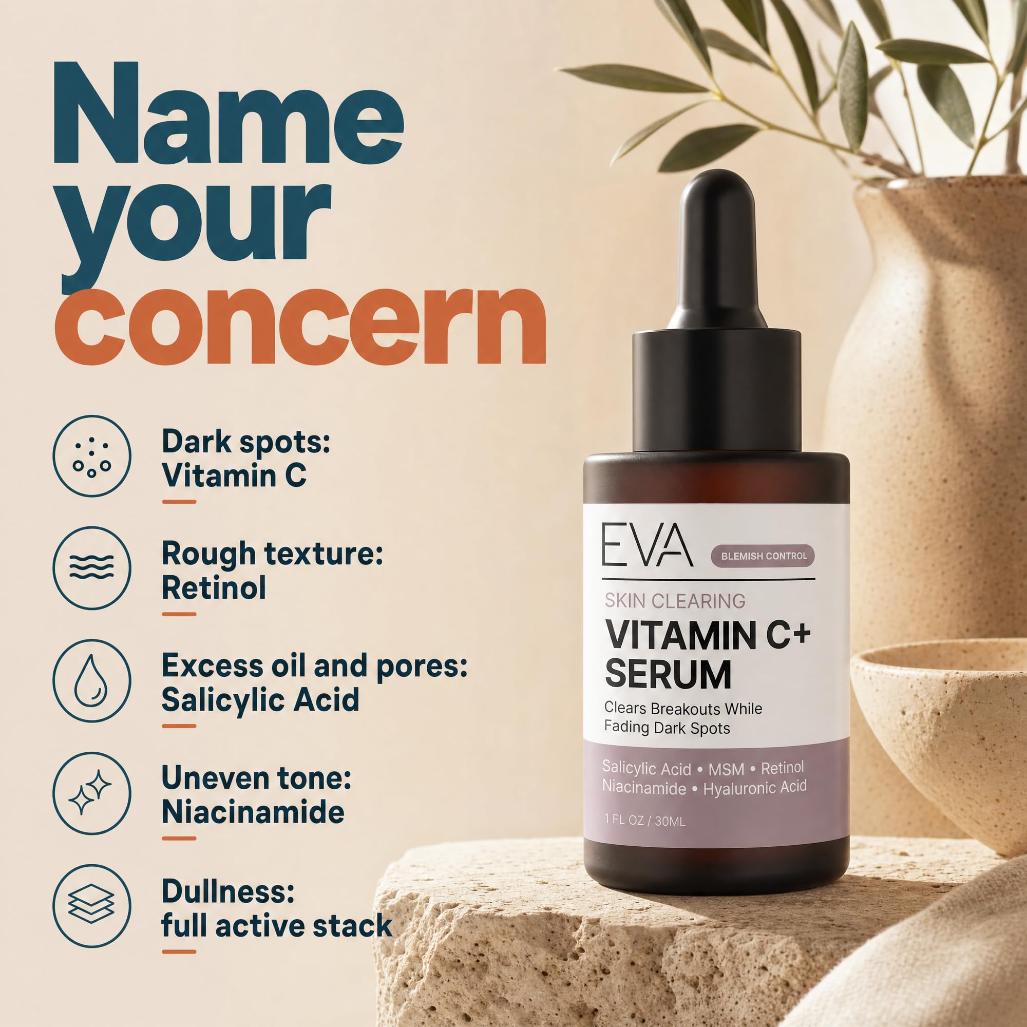 Eva Naturals serum spread on skin to show quick absorption benefit
