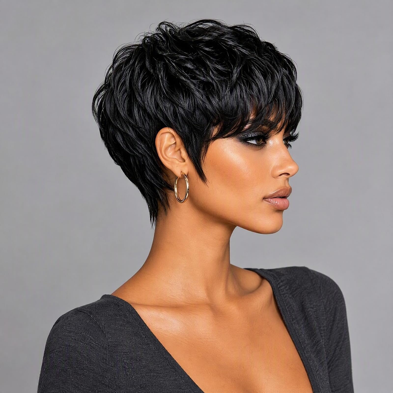 Evasens back view of short tapered cut showing neat finish benefit: natural tuck-in fit