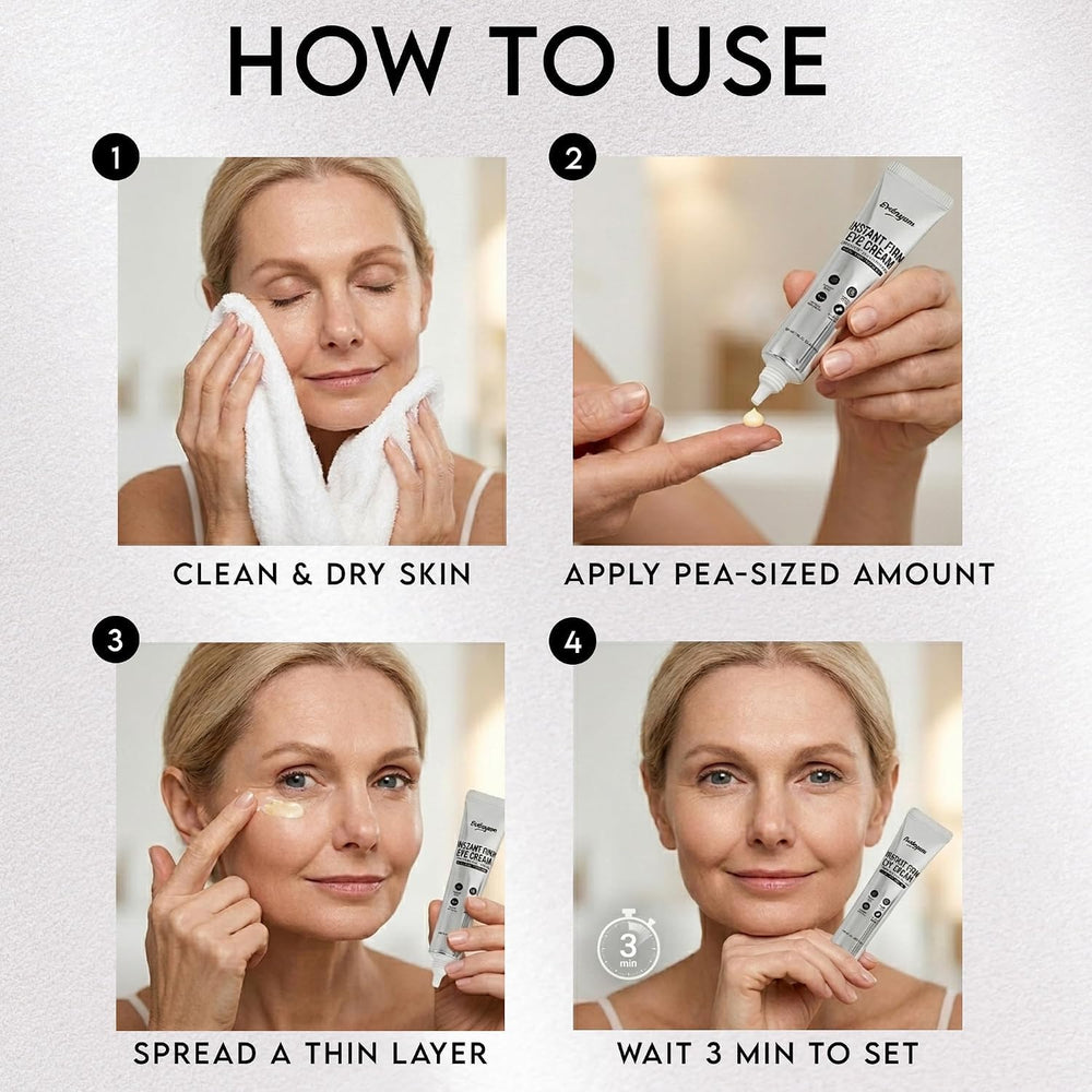 Evdayam before and after comparison highlighting visibly firmer under-eye appearance