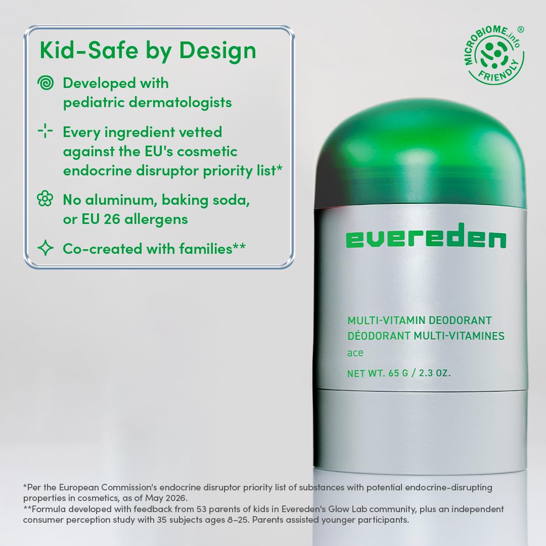 Evereden deodorant displayed with coconut and vitamins for skin care