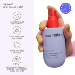 Evereden detangler spray applied to wet hair for smoother post‑bath combing
