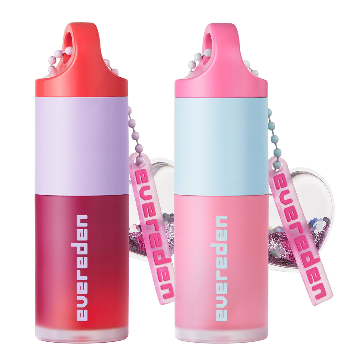 Evereden front packaging duo showing two tinted lip oils and keychain, convenient storage