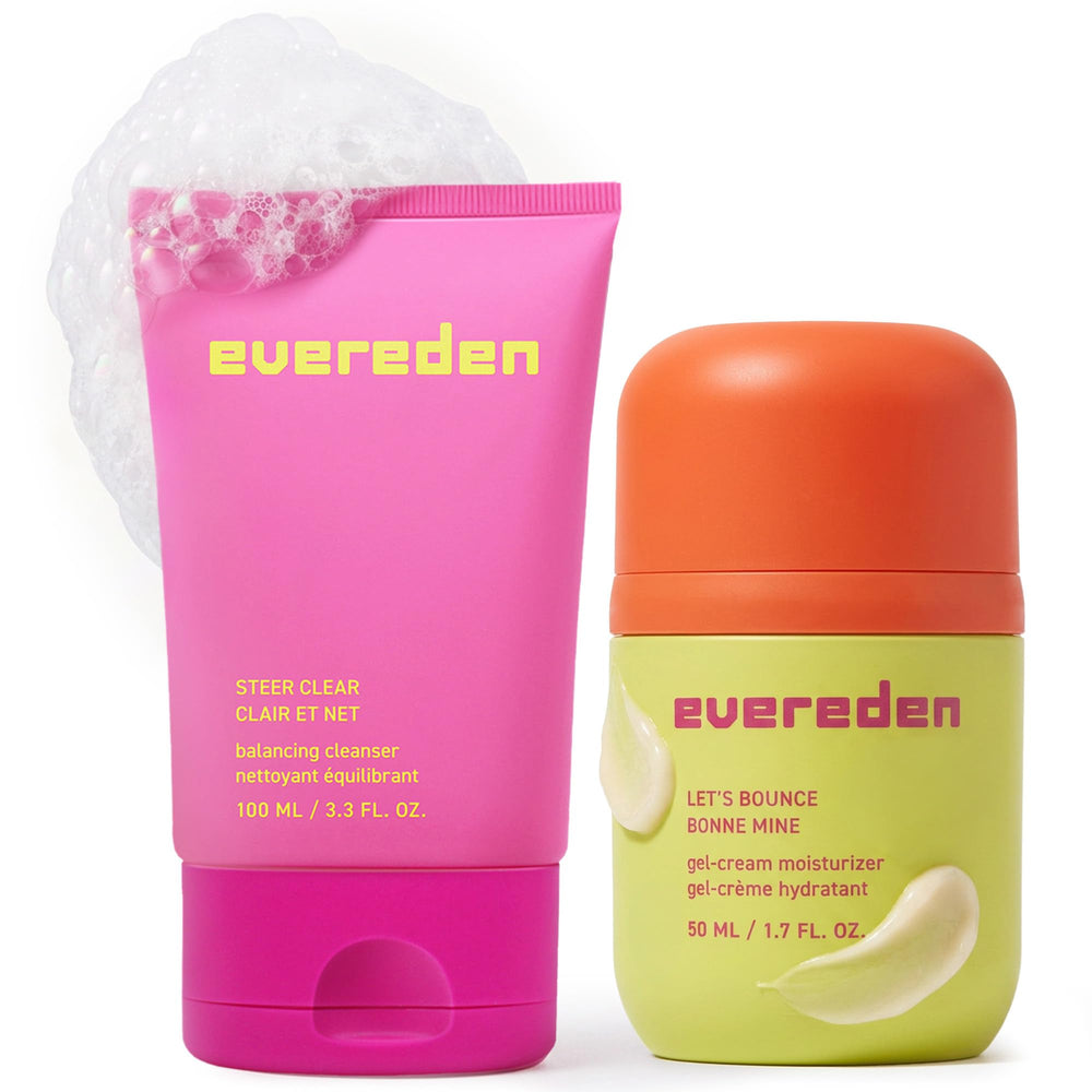 Evereden front packaging showing teen cleanser and cream benefits