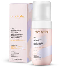 Evereden bottle front view showing peach-scented kids face wash benefit gentle cleanse
