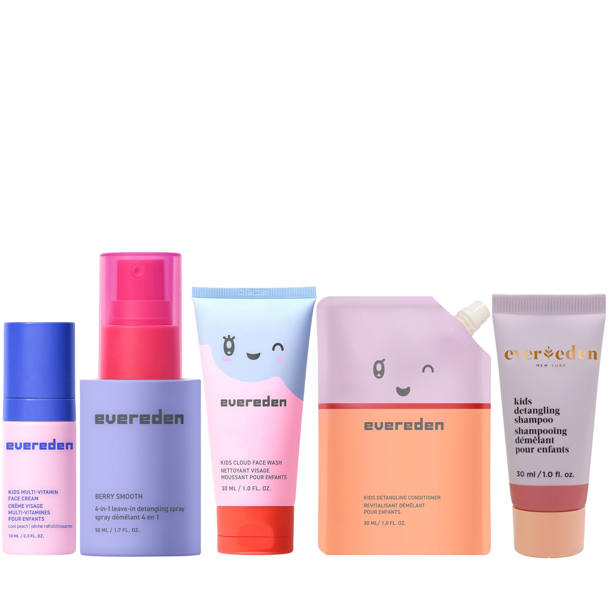 Evereden travel set front packaging showing five TSA-friendly minis and benefits
