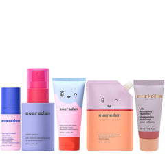 Evereden travel set front packaging showing five TSA-friendly minis and benefits