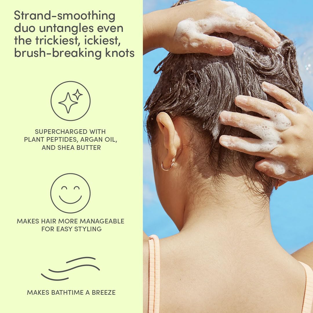 Child with Evereden shampoo creating gentle lather, tear-free cleansing benefit