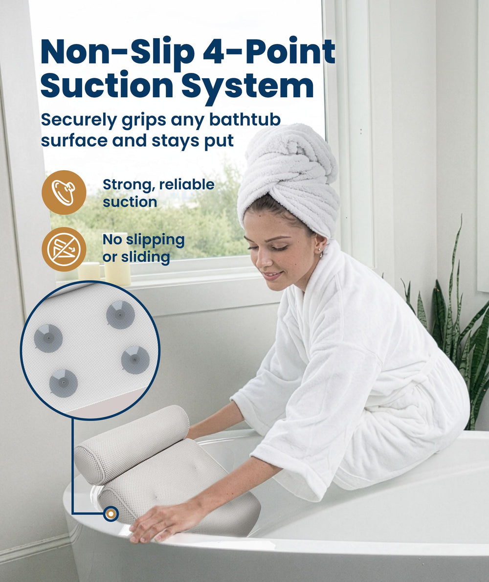 Everlasting Comfort sturdy suction cups adhered to tub surface to prevent slipping