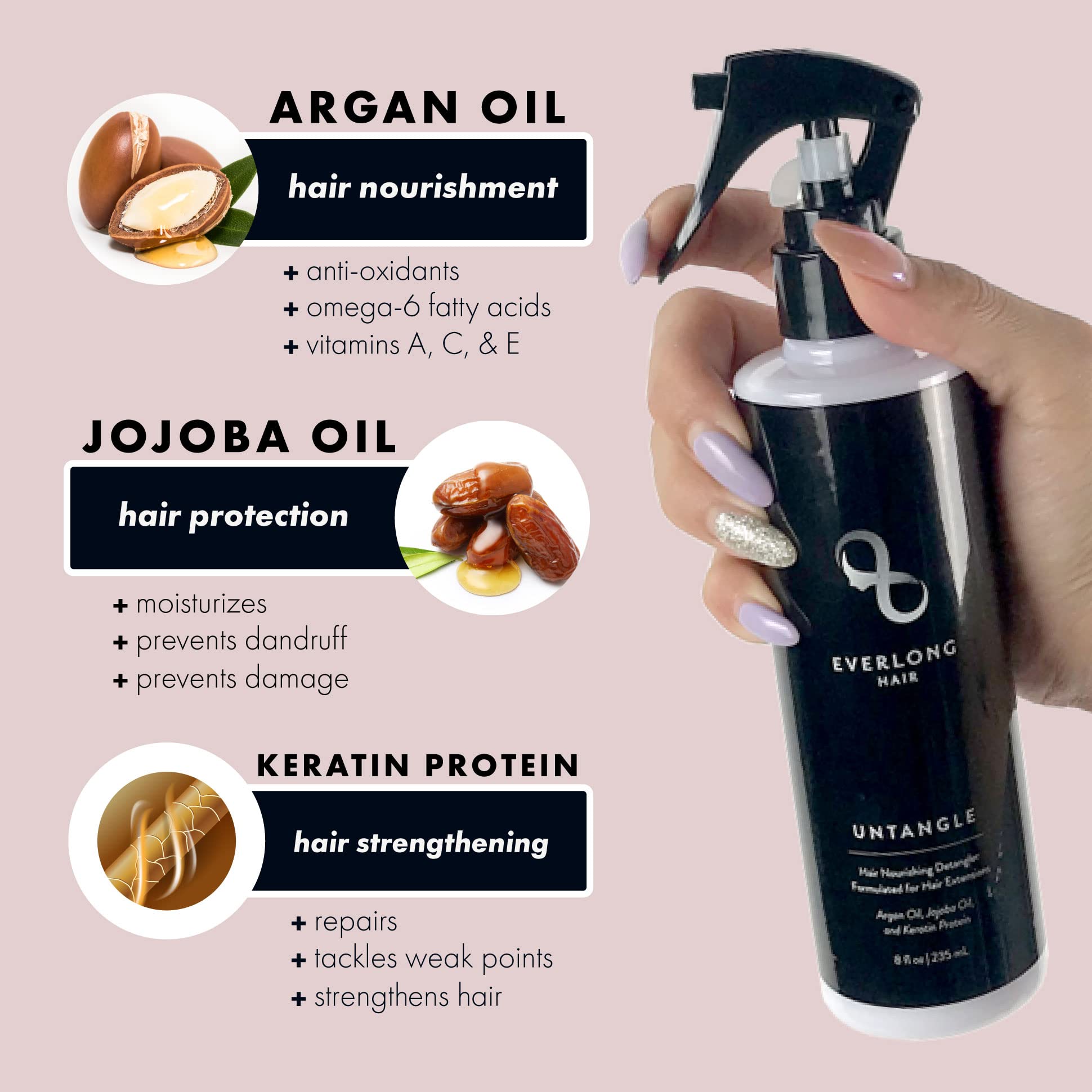 everlong spray action on hair showing easy application and quick slip