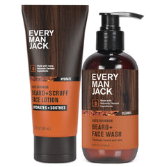 Every Man Jack front packaging showing both bottles and warm bourbon scent benefit